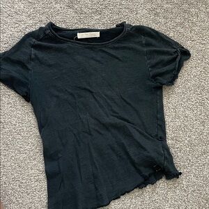 Free People Black T-Shirt with Ruffled Hem